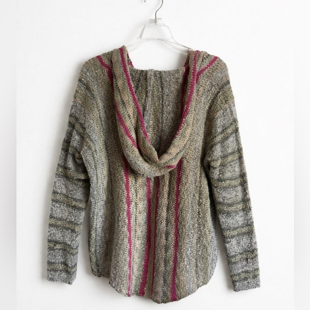 Lovestitch Striped Knit Hoodie Sweater Grey Magenta Boho V-Neck IMP-5664 ML‎ - Picture 3 of 5